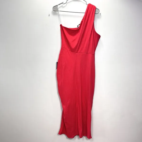 Lulus Red Centered on Style One-Shoulder Ribbed Bodycon Slit Midi‎ Dress Size XL - Image 6