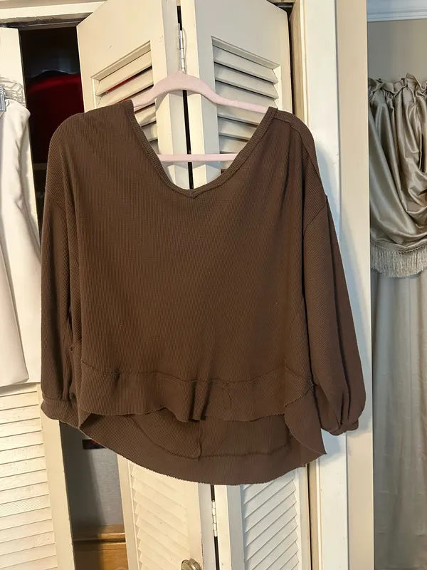 Altar'd State Off-The-Shoulder Brown Sweater - Image 3
