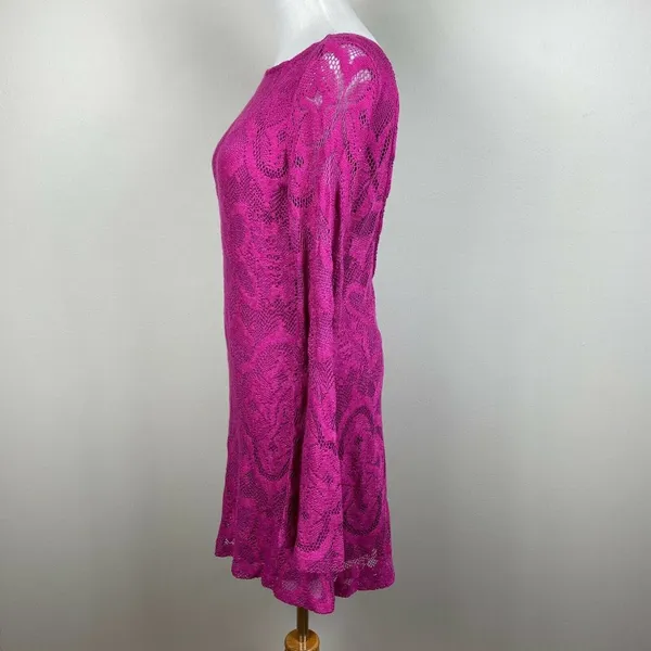 Nightcap Mini Dress Large Pink‎ Lace Open Back Bell Sleeve Boho Boatneck New NWT - Image 8