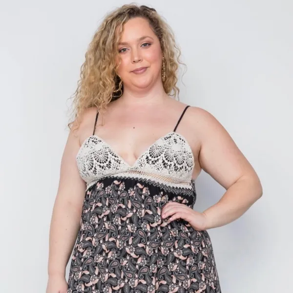 Ganji Paisley Crochet Spaghetti Strap Maxi Dress in Black/Cream Boutique NWT - Image 5
