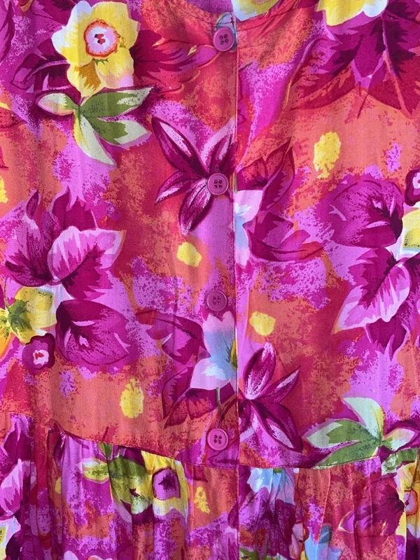 🌸Vintage Sita Floral Maxi Dress 100% Rayon Tropical Button Down Pockets Size L - Image 6