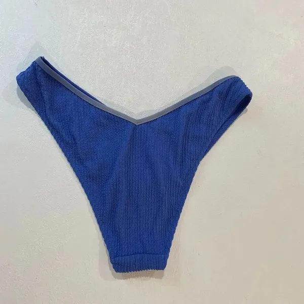 Aerie Real Good Blue Textured Cheeky Bikini Bottom Medium Crinkle Swim - Image 4