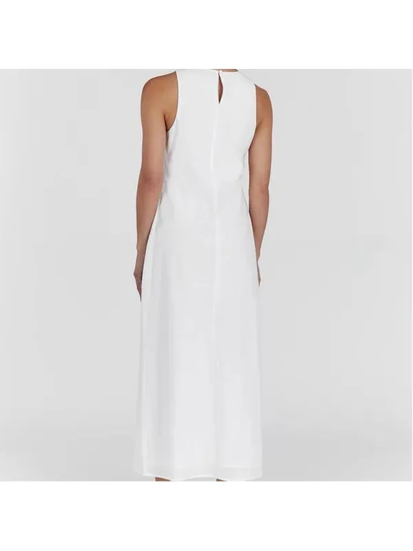 DISSH Harris White Linen Midi Dress Women Size US 2 Coastal Nautical Lightweight - Image 2