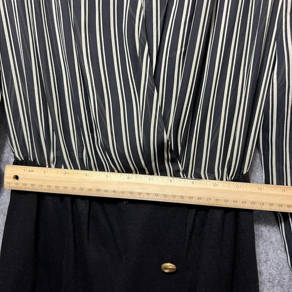 Popovitch Vintage Striped Sheer Top Midi Dress Black White‎ Gold Button Size 10 - Image 5