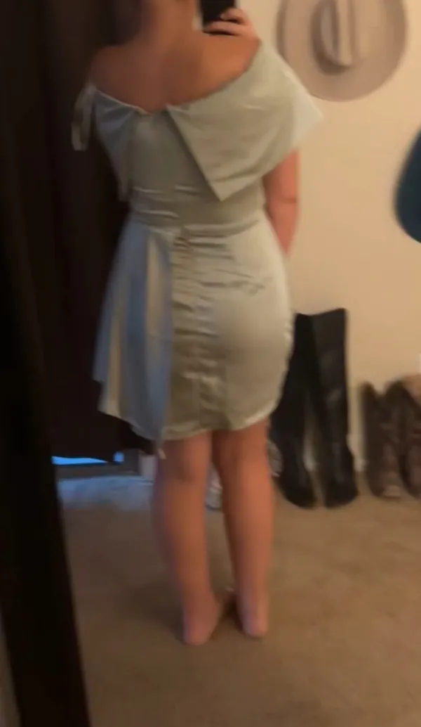 Lulus Always Celebrating Sage Green Off Shoulder Mini Dress - Image 6