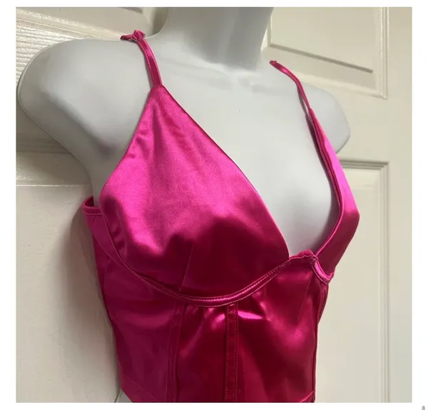 UNBRANDED Hot Pink Satin Corset Crop Top - Image 5