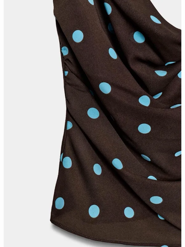 Zara Brown Cowl Neck Camisole with Light Blue Polka Dots - Image 7