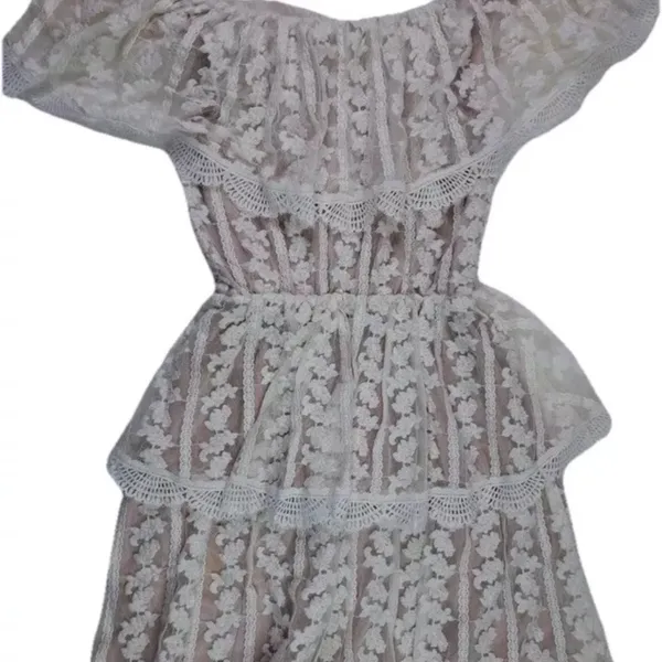 Show Me Your Mumu Ivory Lace Champagne Ruffle BOHO Dress Wedding Cap Sleeve SZ S - Image 3