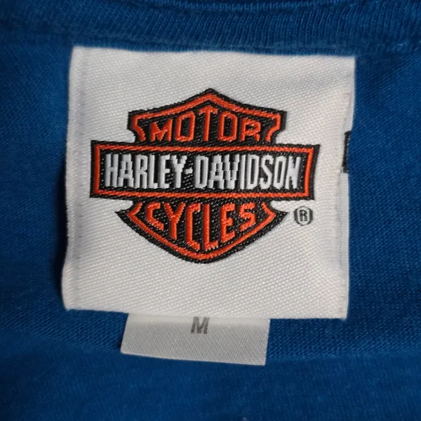 Harley-Davidson Blue Graphic Tee Medium Fitted Cotton Motorcycle Shirt - Image 6