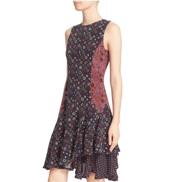 Derek Lam 10 Womens Silk Dress Sz 8 Medallion Print Asymmetric Hem Career Boho - Image 11