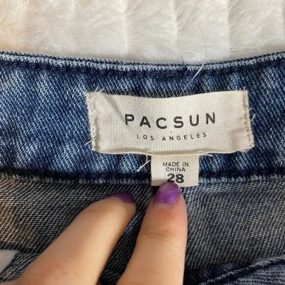 PacSun Blue Denim Mini Skirt Distressed Raw Hem Side Stripe Womens Size 28 - Image 2