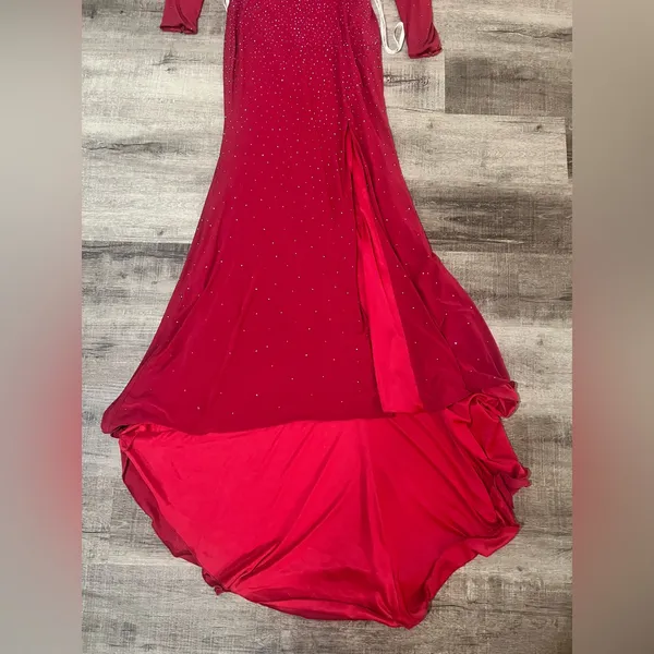 SHERRI HILL Two Piece Long Sleeve Dress with Side Slit in Ruby - Image 6