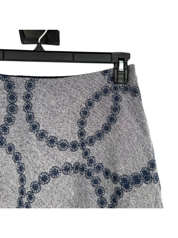 Boden A-Line Circle Embroidery Skirt Blue Gray Wool Blend Twee Mod Retro Size 6 - Image 3