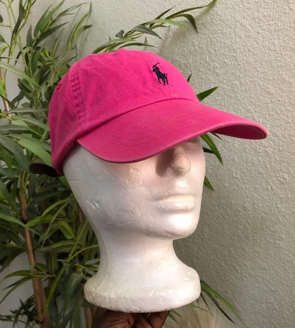 POLO RALPH LAUREN Baseball Pink Cap Hat Adjustable Leather Buckle Strap Blue Pony Logo - Image 2