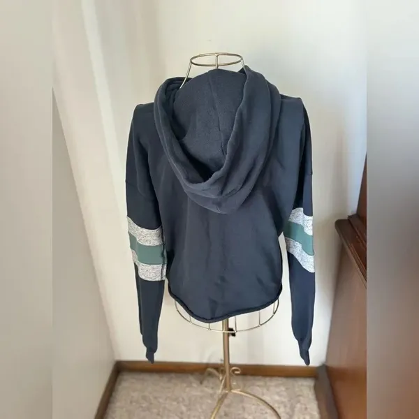 Abercrombie & Fitch Hoodie Sweatshirt Striped Sleeves Size S Navy - Image 9