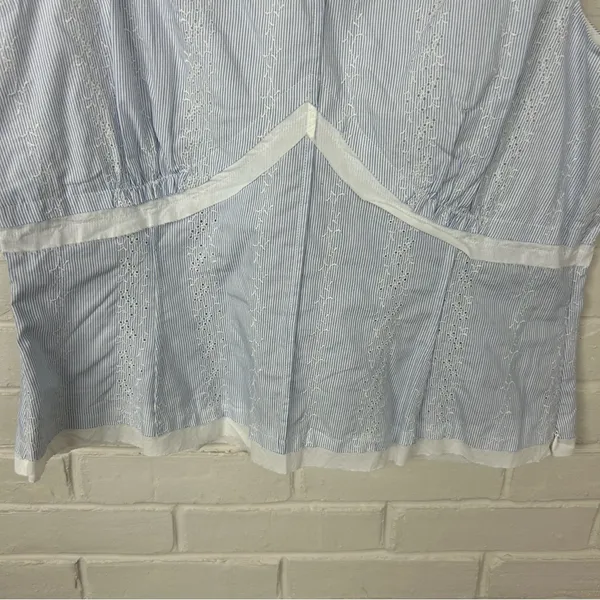 J.Jill Blue White Striped Eyelet Embroidered Cotton Tank Top Size 14 - Image 4
