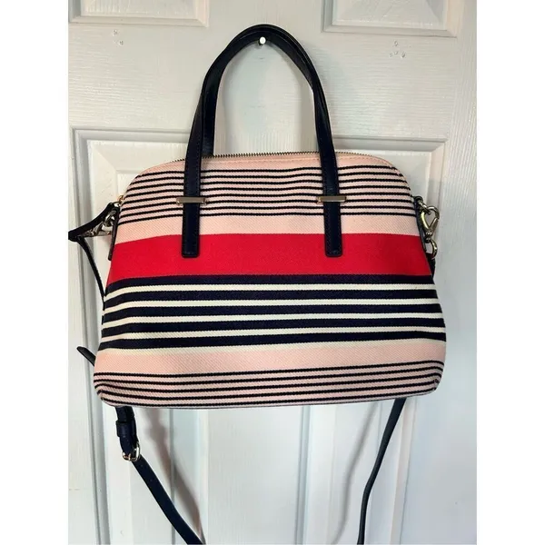 Kate Spade Satchel- in canvas and leather striped classy stylish going out purse - Image 3
