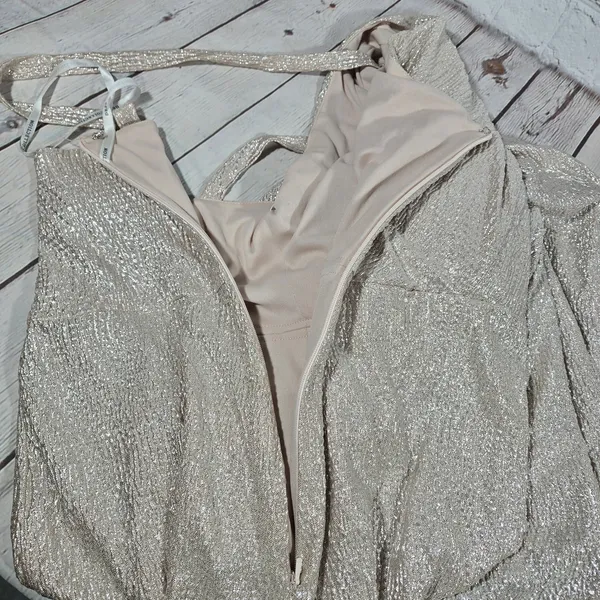 Dessy Collection Soho Metallic Flared Gown Rose Gold Size 10 R Style 3064‎ - Image 11