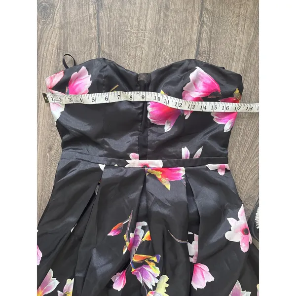 Sequin‎ Hearts Womens Strapless Floral Satin Ballgown Black Pink Size 9 - Image 9