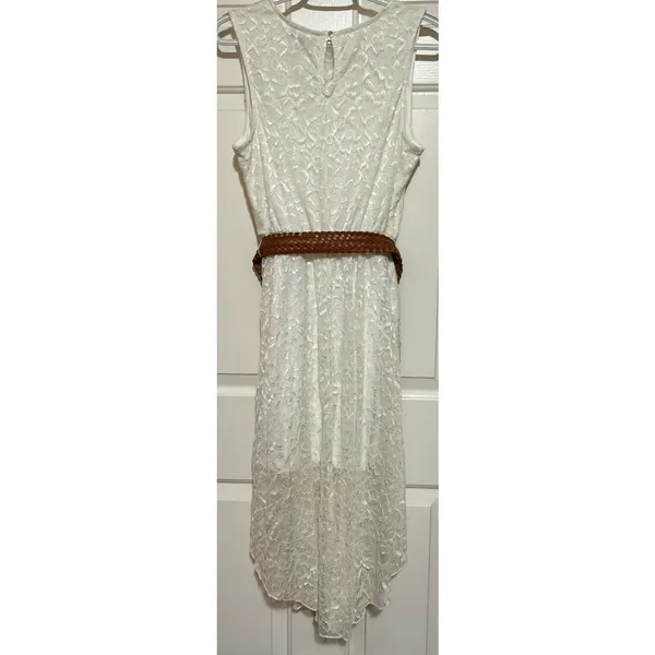 As U Wish Women's Hi Low Wrap Sleeveless White Dress w/Brown Dress‎ Size L - Image 2