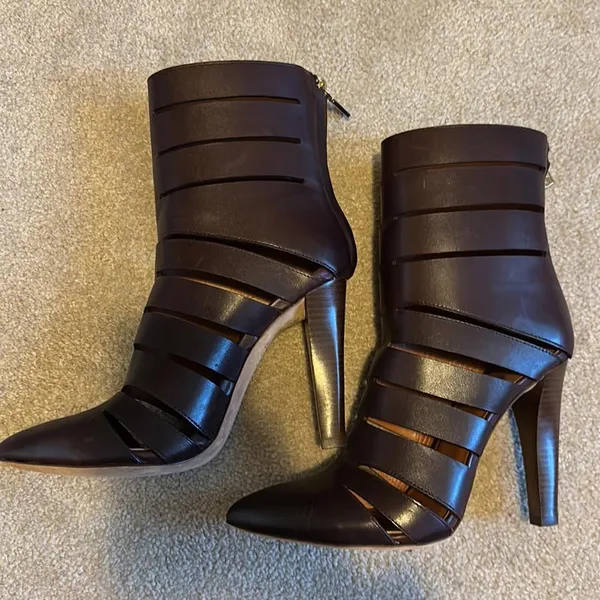Rebecca Minkoff Derea Chocolate Burgundy Leather Cutout High Heel Boots size 10 - Image 3