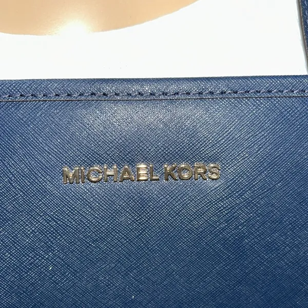 Michael Kors Navy Blue Leather Double Handle, Zipper Closure Shoulder Bag - Image 2