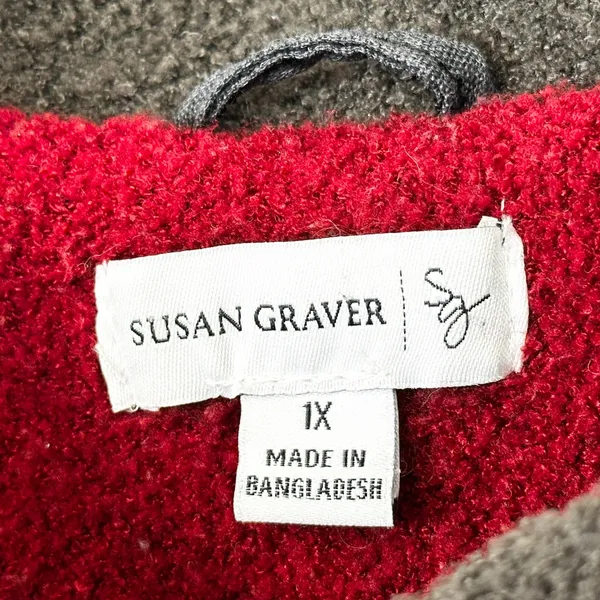 Susan Graver Plus Size 1X Coat‎ Colorblock Fleece Hooded Pea Red Grey Black A - Image 7