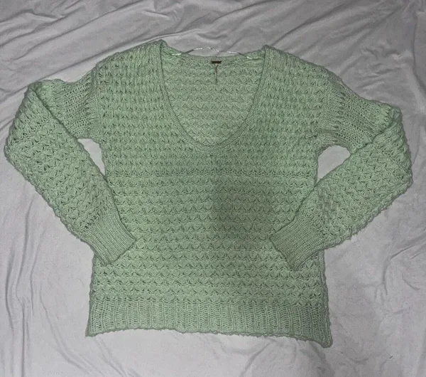 Free People Crashing Waves Pullover Sweater Seamist XS Wool Blend C2 - Image 4