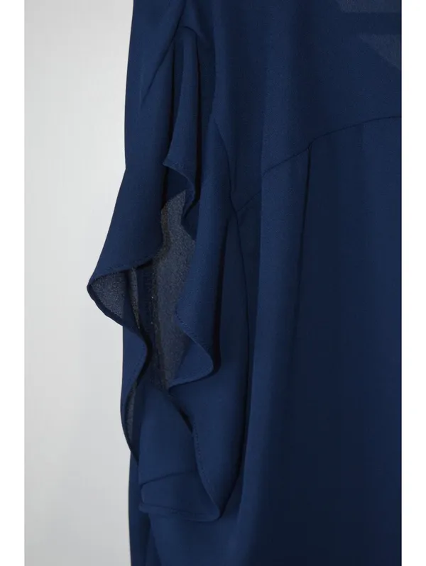 Chaus New York Navy Sheer Chiffon V Neck Blouse Womens XL Cap Sleeve - Image 4