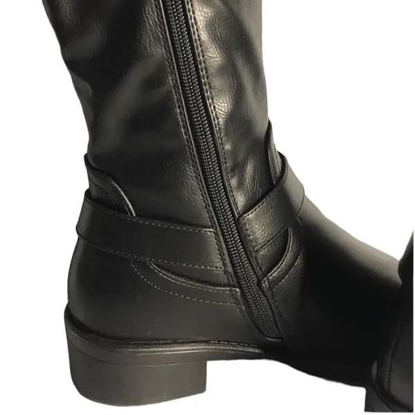 Dream Paris Black Knee High Riding Boots Side Zipper Buckles 1.25 inch Heel Sz 5 - Image 5