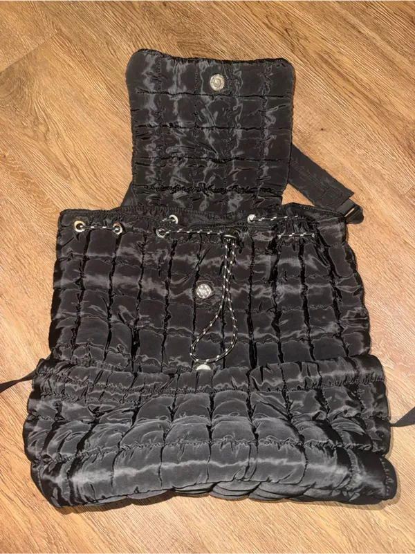 Quilted Black Nylon Women's Backpack Tote - Image 2