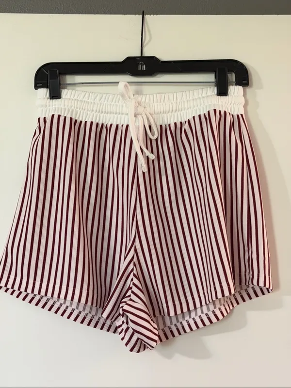 Zenana Outfitters Burgundy & White Striped Cropped Polo Tee and shorts set - Image 7