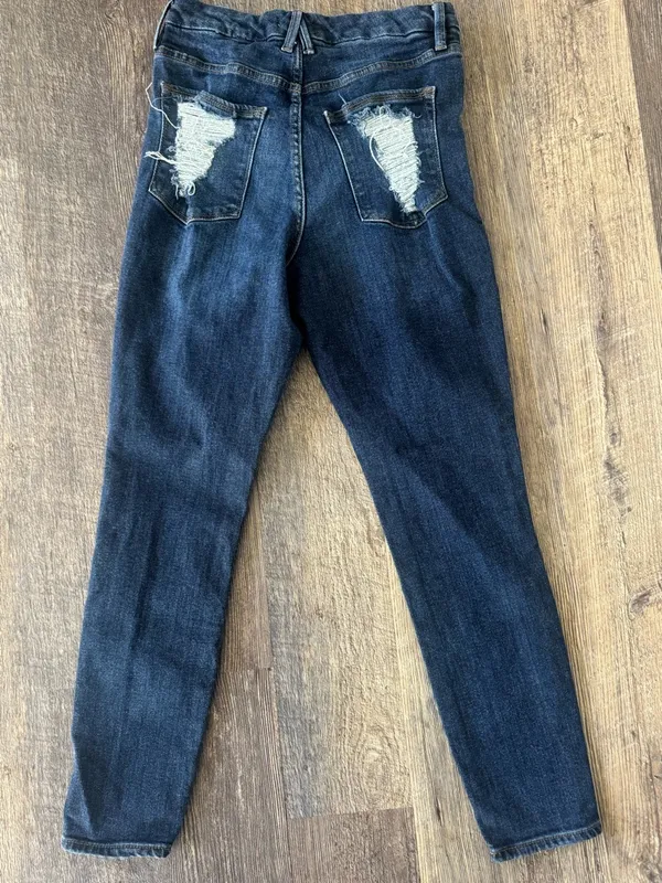Good American High Rise Skinny Jeans 10 / 30 Dark Wash Stretch Denim Distressed - Image 4