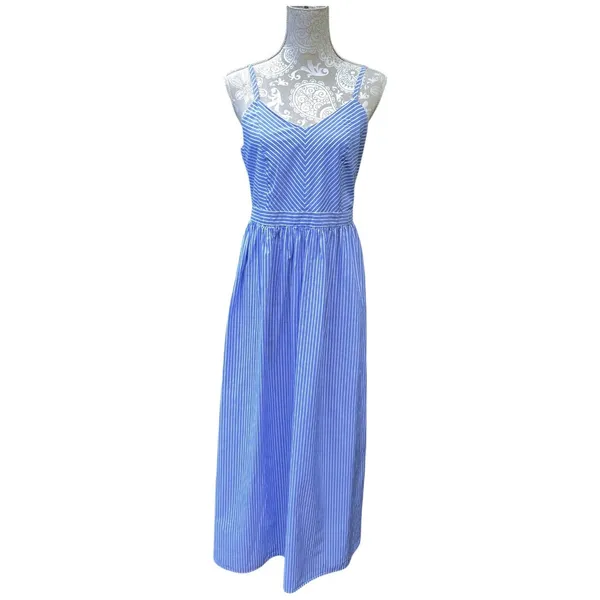 Loft Nautical Coastal Euro Summer Blue White Striped Sleeveless Maxi Dress Size M - Image 6