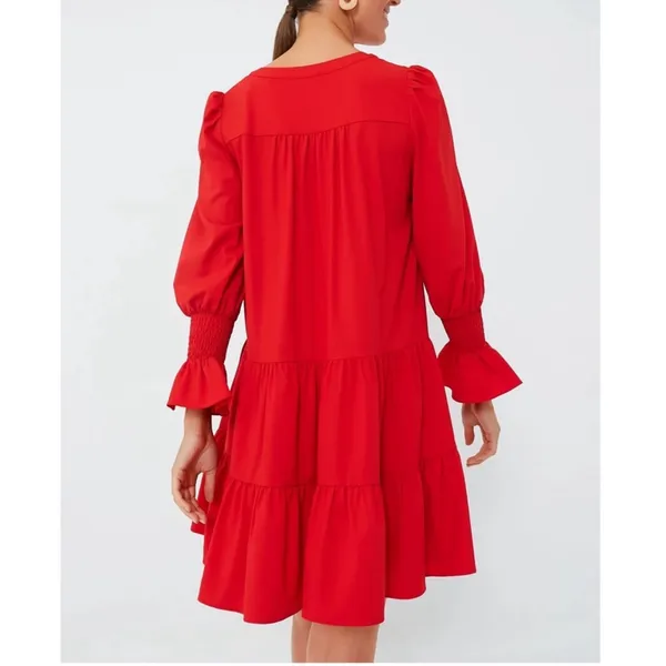 POMANDER PLACE Red Crepe Kenzo Tiered Dress Size Medium‎ - Image 3