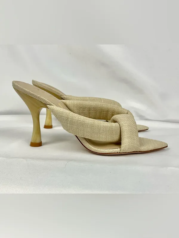 Antonio Melani Linen Tweed Knotted Mule Heels Cream Beige Sz 6 Prisella Sandal - Image 3