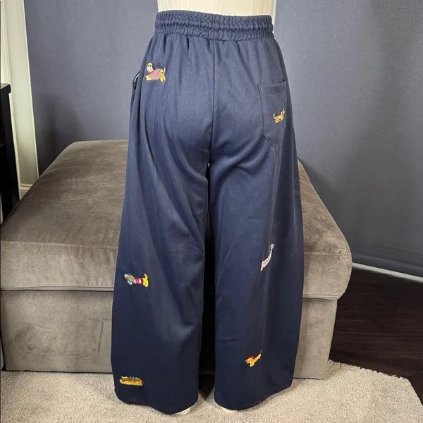 Unisex Blue Embroidered Puppy Baggy Sweatpants Y2K Wide Leg Pant Lantern Trouser - Image 12