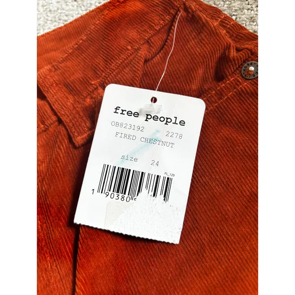 NWT Free People Corduroy Pants 24 Fired Chestnut Burnt Orange Boho Slim Straight - Image 5