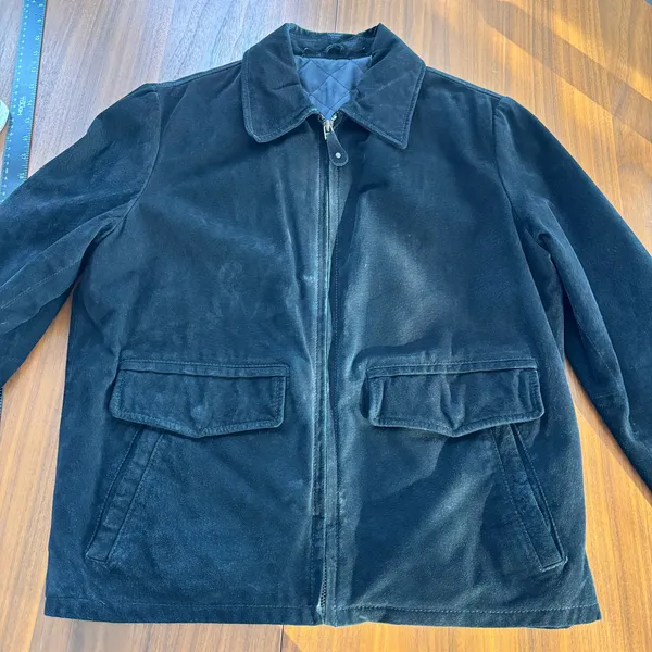 Vintage 90s Distressed Black Suede Leather Bomber Jacket Quilted Lining No Size - Image 8