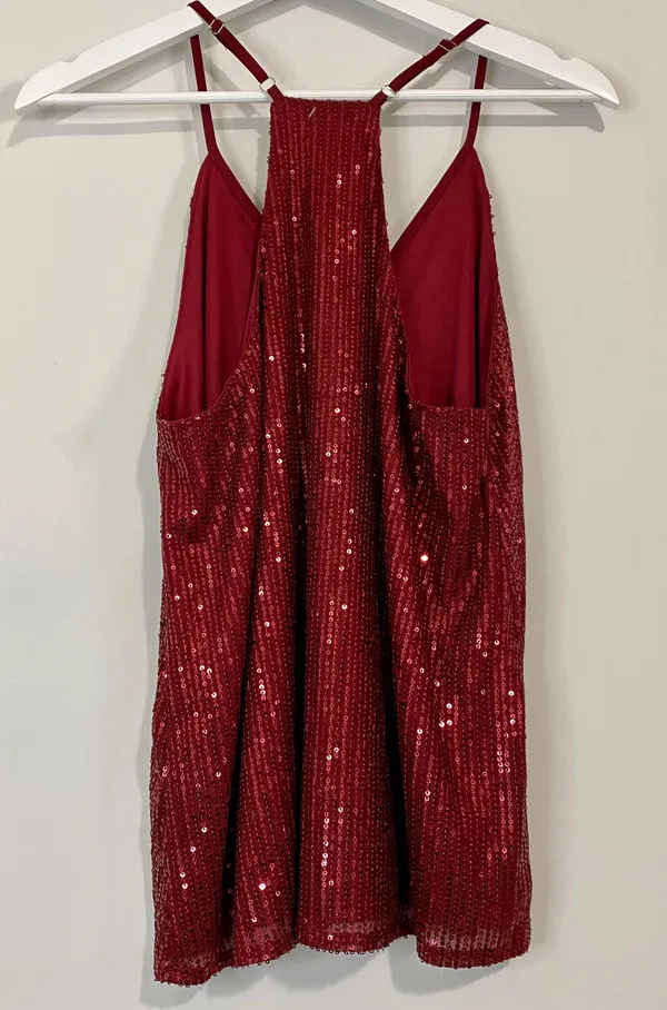 Women’s Sequin Spaghetti Strap Racerback Flowy Tank Maroon NWOT - Image 5