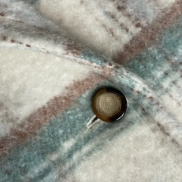 Anthropologie Plaid Wool Blend Coat Womens L Cream Green Oversized Jacket - Image 3