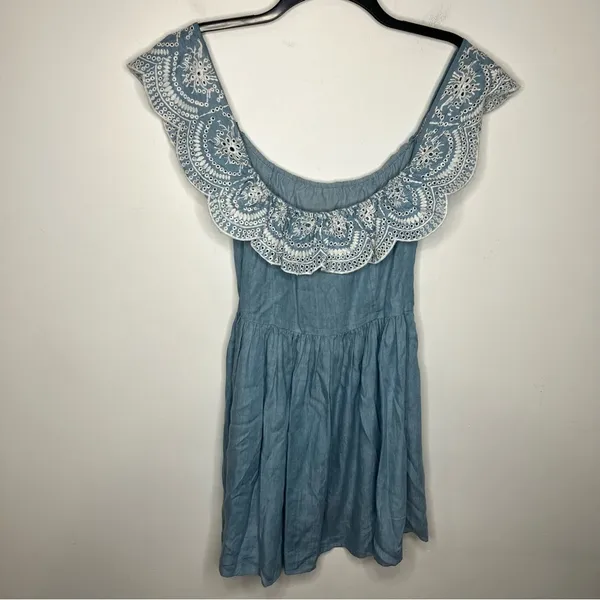 Lovers‎ + Friends off the shoulder ruffle chambray mini dress size XS - Image 8