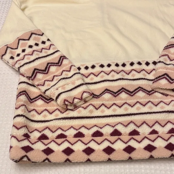 NEW! COMO VINTAGE Fleece Hoodie Sweatshirt Size L Ivory Pink Purple Geometric - Image 13