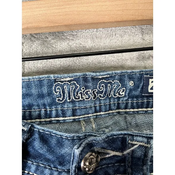 Miss Me Jeans Skinny Embellished Distressed Medium Wash Denim Buckle Y2K Size 27 - Image 5