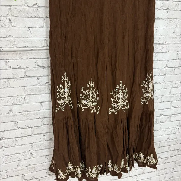 Vintage Boho Brown Textured Midi Skirt - Image 2