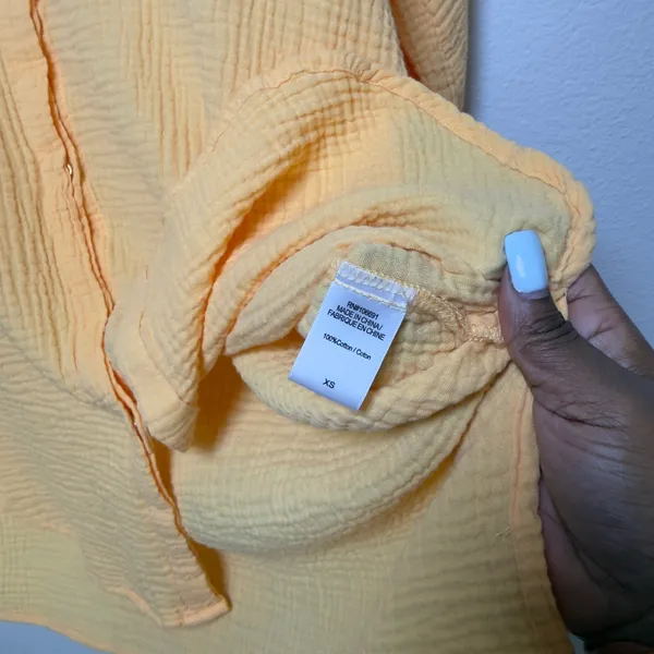 YFB Young Fabulous & Broke Women 100% Cotton‎ Shirt XS Yellow Gauze Button Down - Image 5