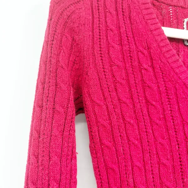 American Eagle Women Red Y2K Cable Knit Fisherman Preppy V-Neck Sweater Size S - Image 5