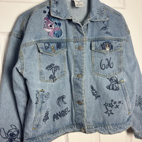 Disney Blue‎ Jean Jacket with Embroidered Designs - Image 4