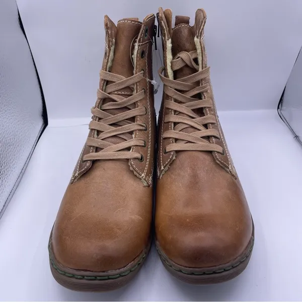 Steve Madden leather fur fleece lined tan lace up boots Size 9 - Image 13