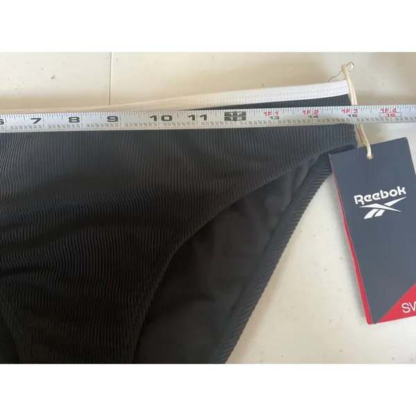 Reebok Womens Ribbed Bikini Bottom Black White High Leg Sporty Swim Size‎ L NEW - Image 7